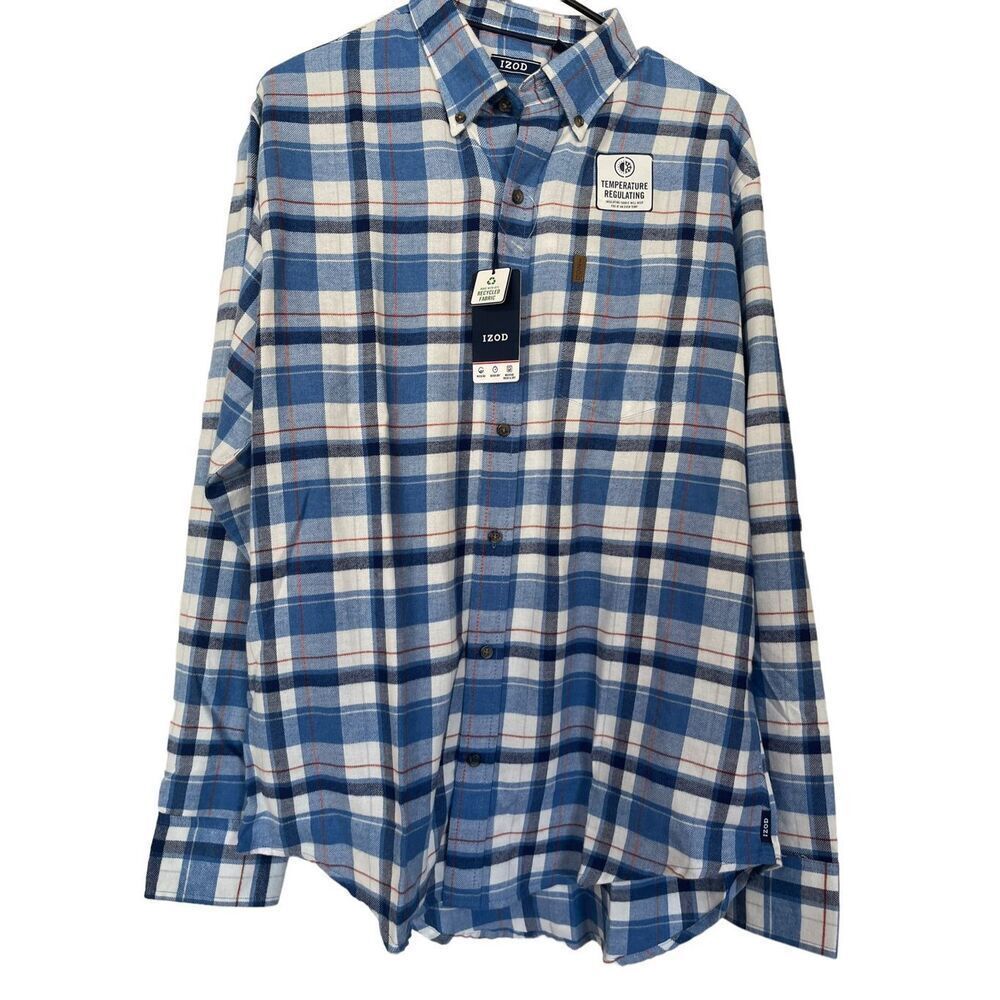 Izod Men's Blue Flannel Long Sleeve Shirt Size Medium NWT